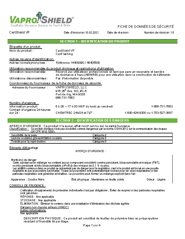 FICHE DE DONNÉES DE SÉCURITÉ (French PDF)